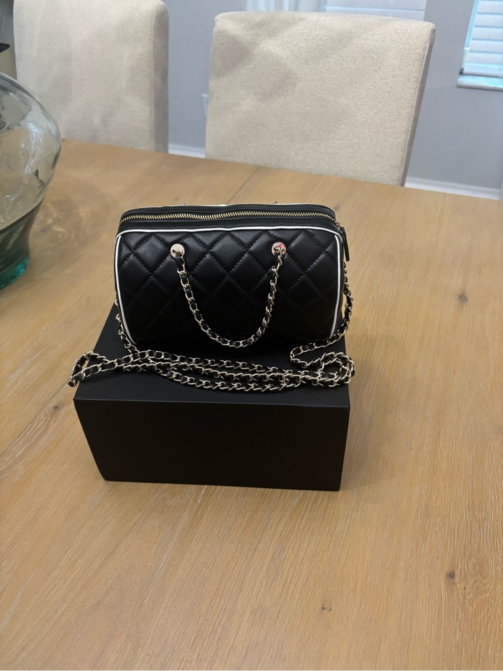Quilted Black Chain-Handle Crossbody Bag